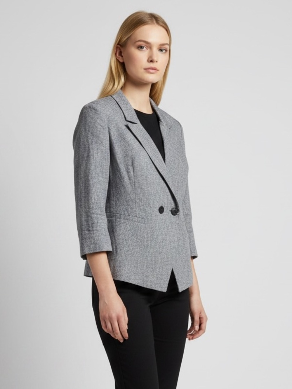 MANOUKIAN Heather Grey 3/4 sleeve cropped linen blazer size 36